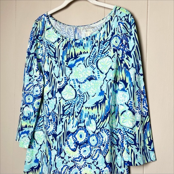 Lilly‎ Pulitzer Marlowe Dress Medium Indigo Blue Sunset Paisley t-shirt knit - Picture 3 of 11
